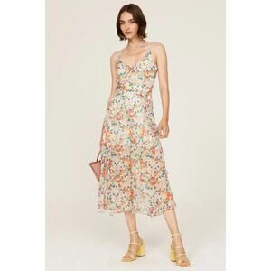 SALONI Floral Print Day Rosette Ayla-B Ruffle Silk Midi Dress , Sz US 6, Rt $550